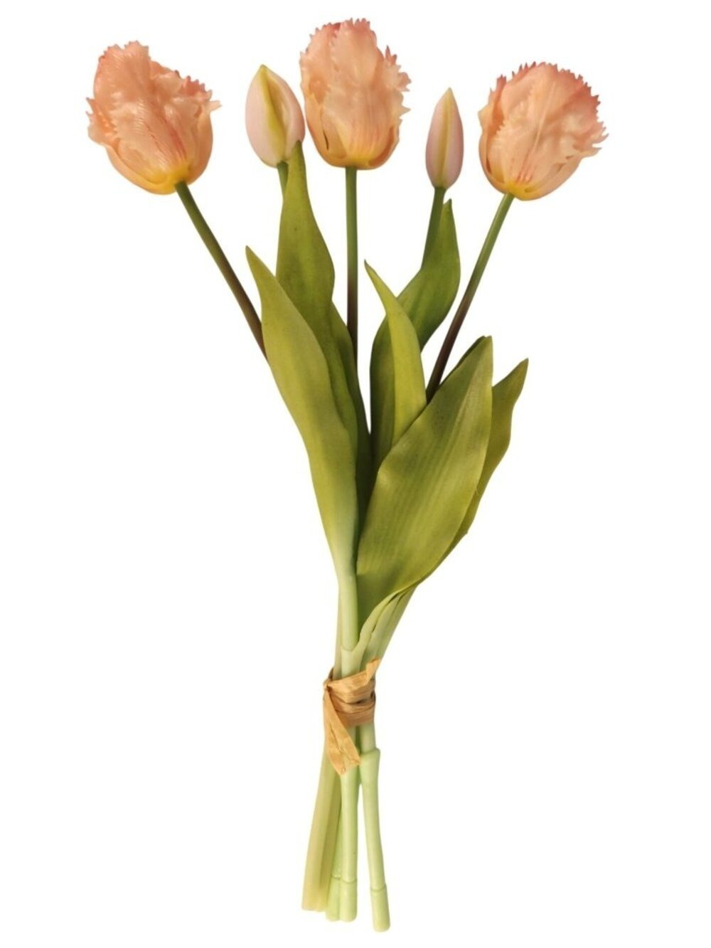 Peach Coral Tulips Artificial 15 Inch Set of 5 Faux Spring Flowers